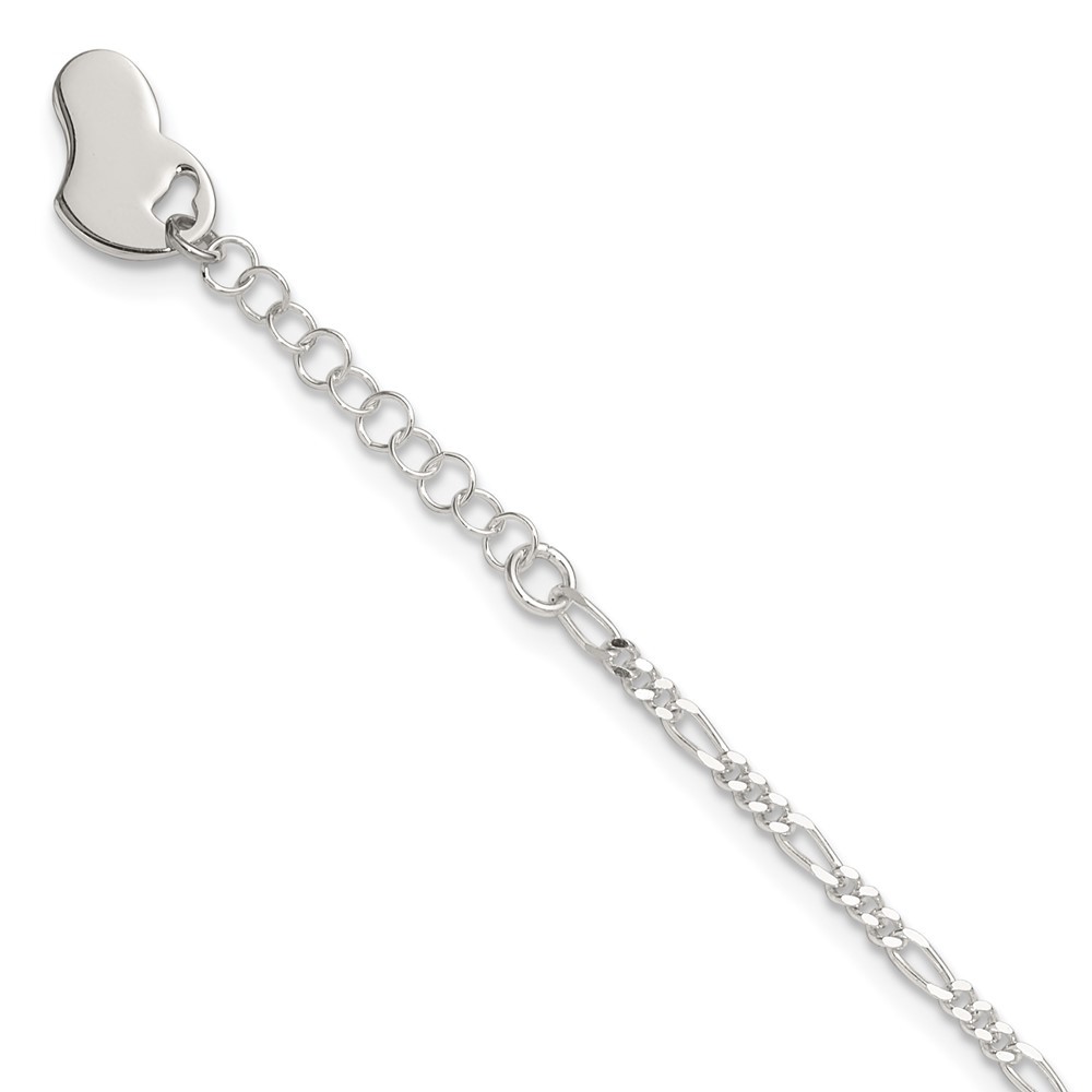 925 Sterling Silver Polished Heart Charm 9" + 1" Ext. Summer Fine Jewelry Anklet